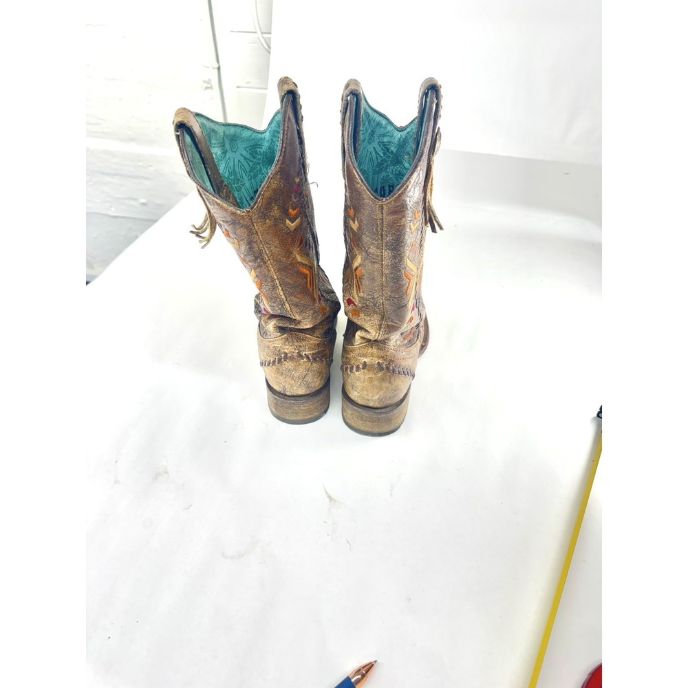Corral Vintage Women's Cowboy Boots 8M Tan Brown Embroidered Western Mexico - Picture 5 of 7